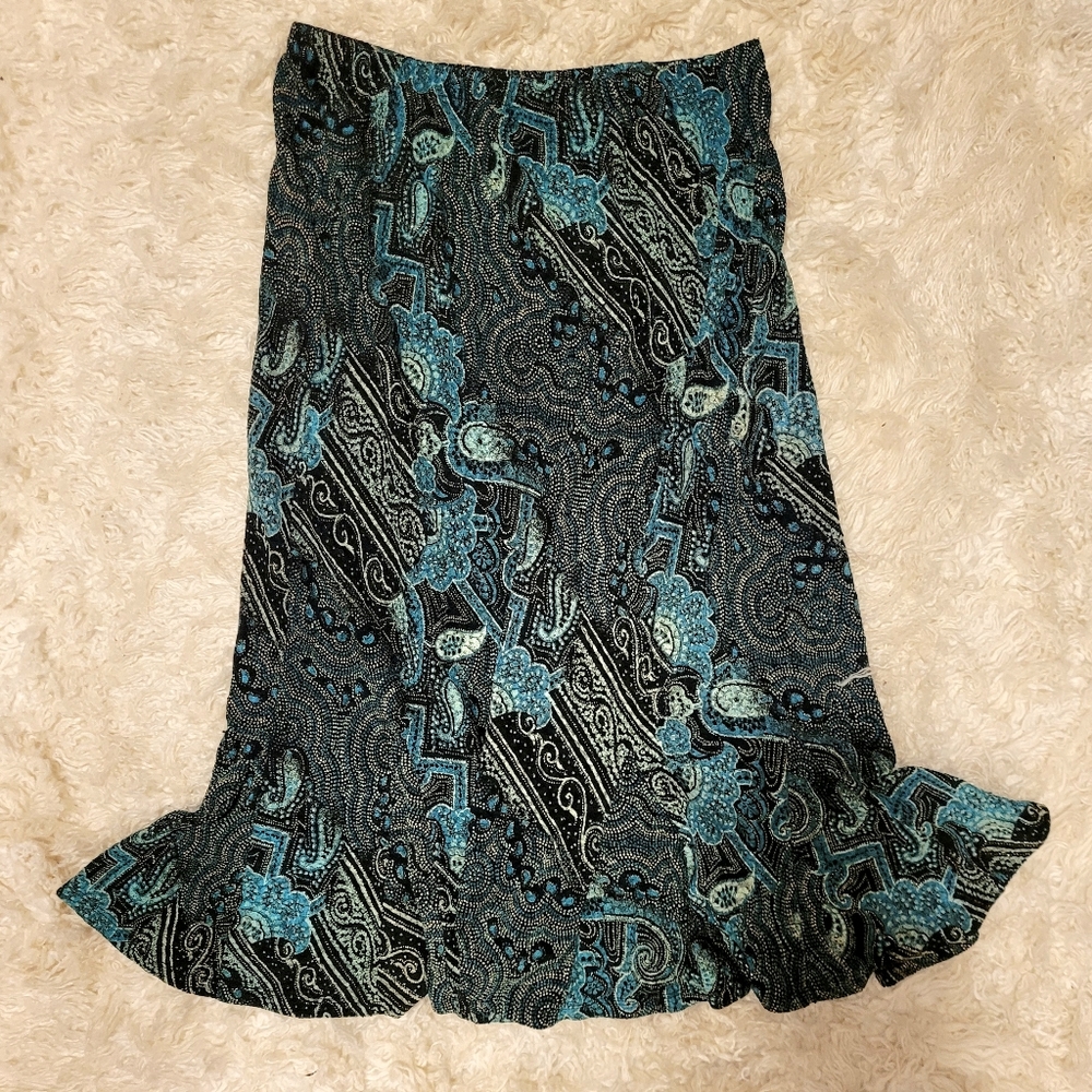 Vintage 90s Teal Paisley & Sparkle Mermaid Skirt